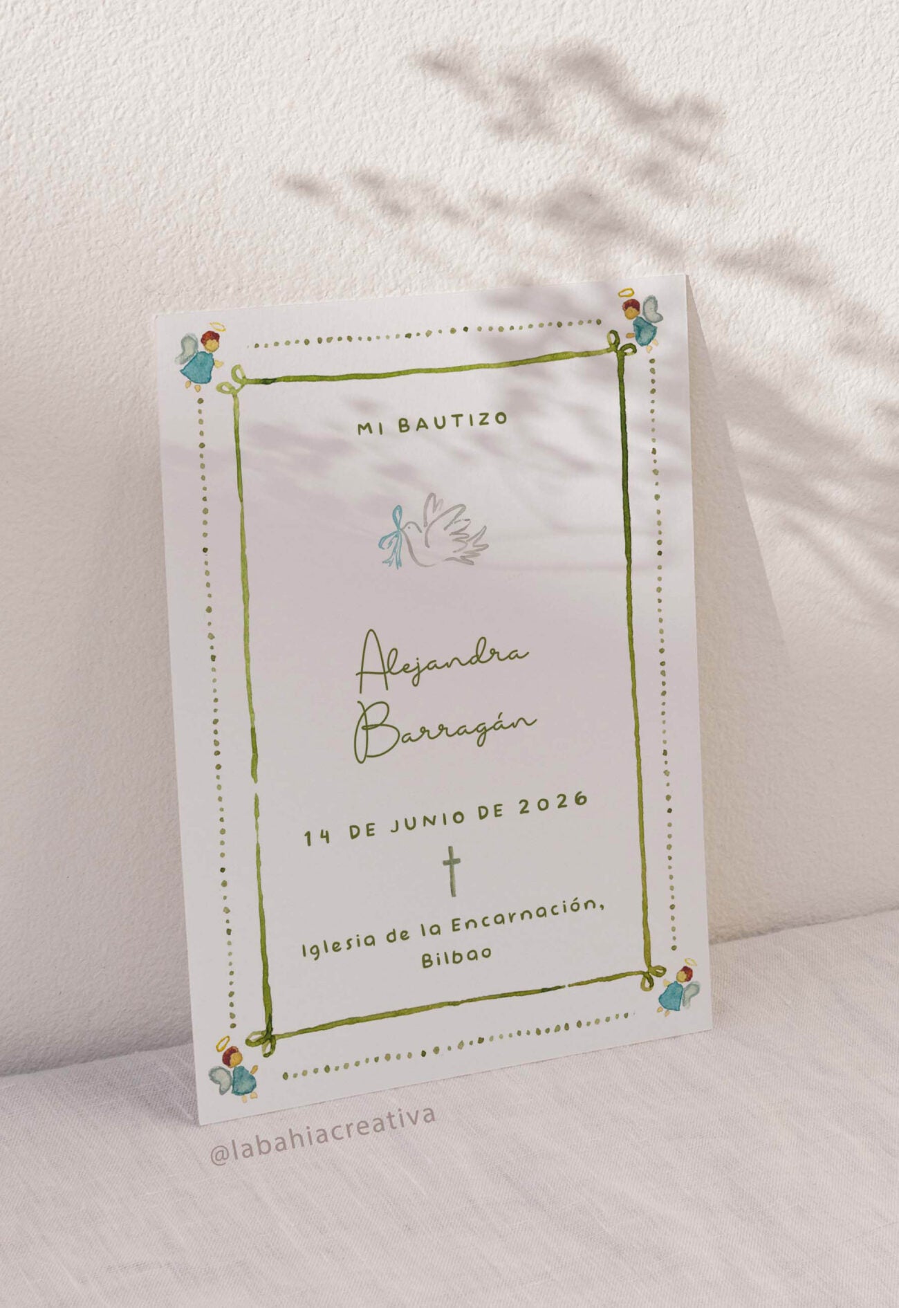 Recordatorio de bautizo cuatro angelitos